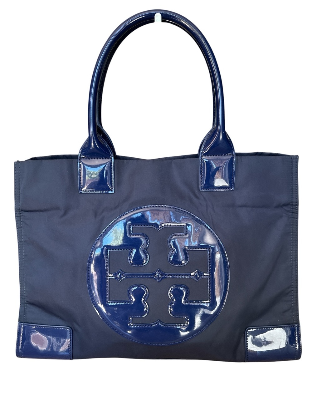 Tory Burch Navy Patent Logo Tote